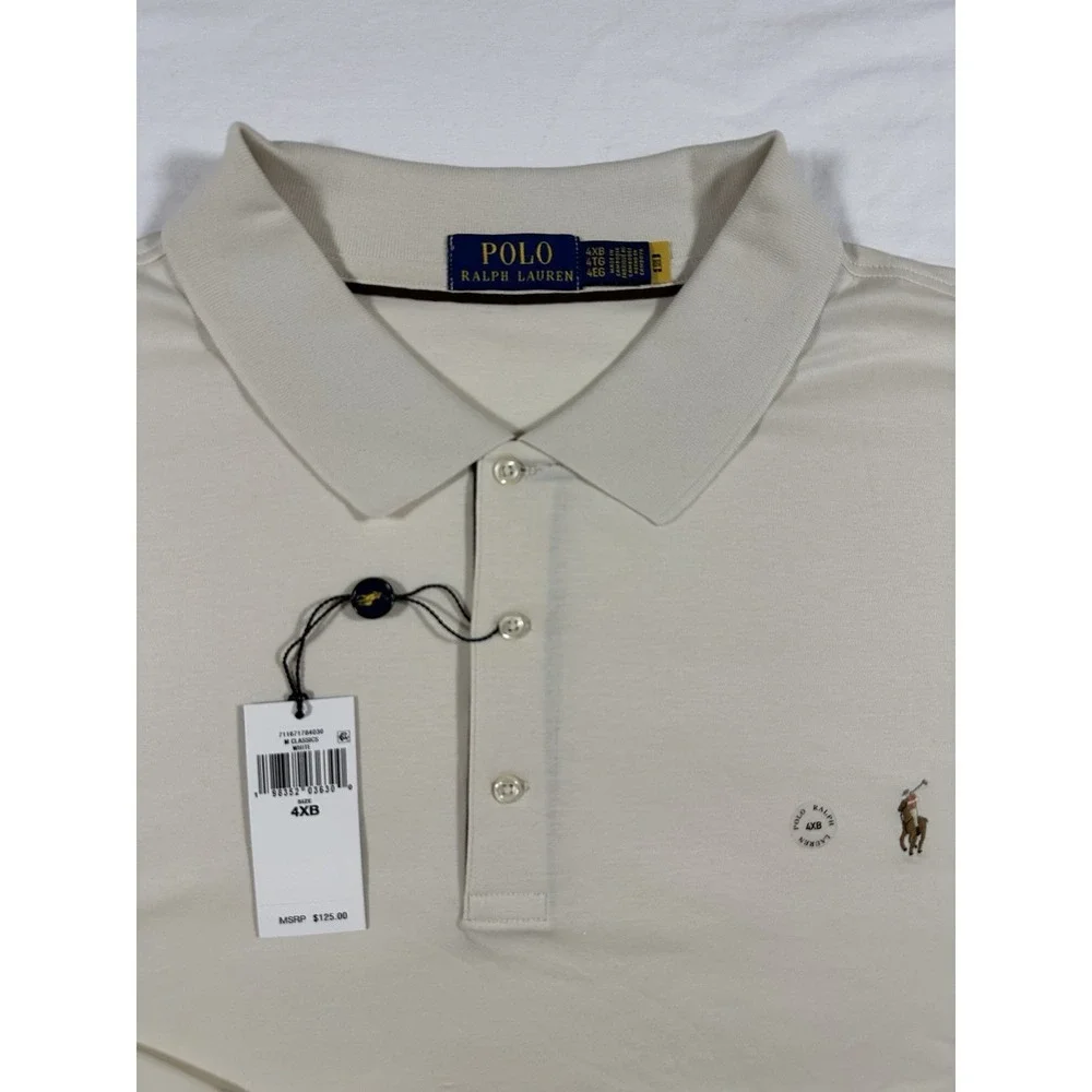 Polo Ralph Lauren White Polo Shirt Soft‎ Touch Long Sleeve Men's 4XB NWT